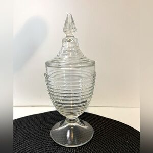 Vintage 1960’s Anchor Hocking Apothecary Glass Jar w Lid 9.5” H x 3.5” Diameter